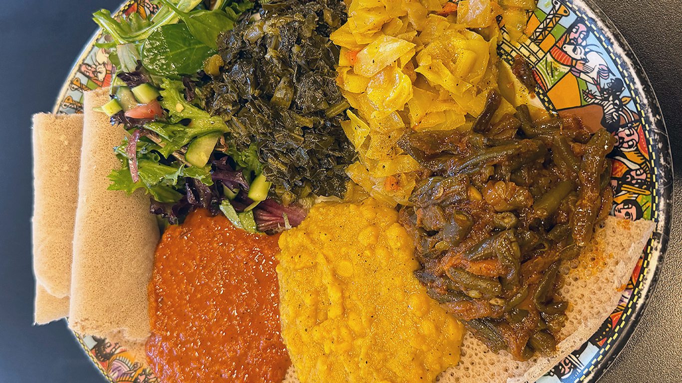 the vegan platter is one of the best vegan options in Charlotte at Enat Ethiopian